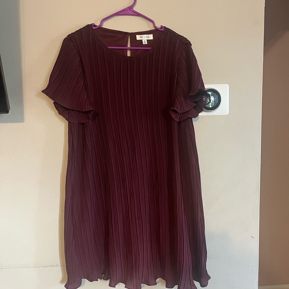 Elegant Burgundy Pleated Dress